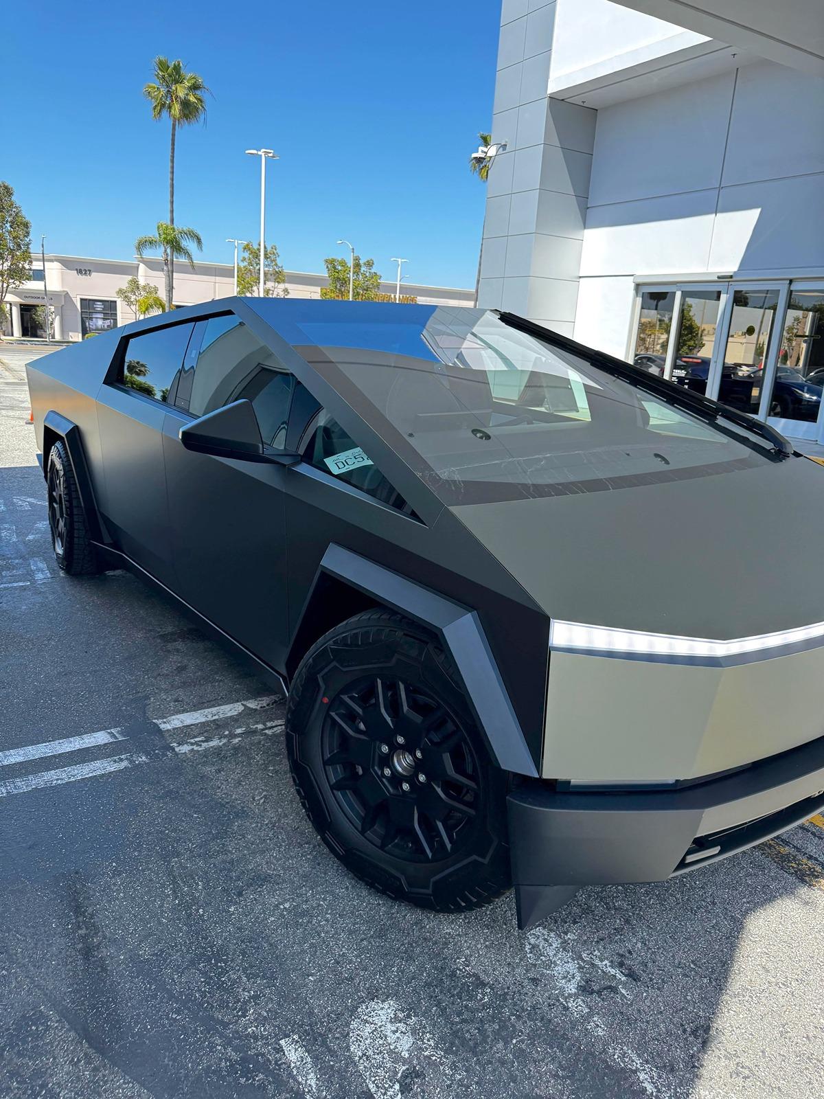 Tesla Cybertruck Satin Forest Green Color Wrap on Cybertruck - First Installed Look Tesla Cybertruck Satin Forest Green Color Wrap 5