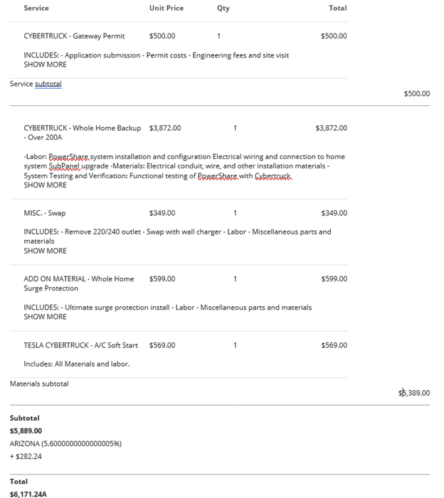 Tesla Cybertruck PowerShare install price / value quote