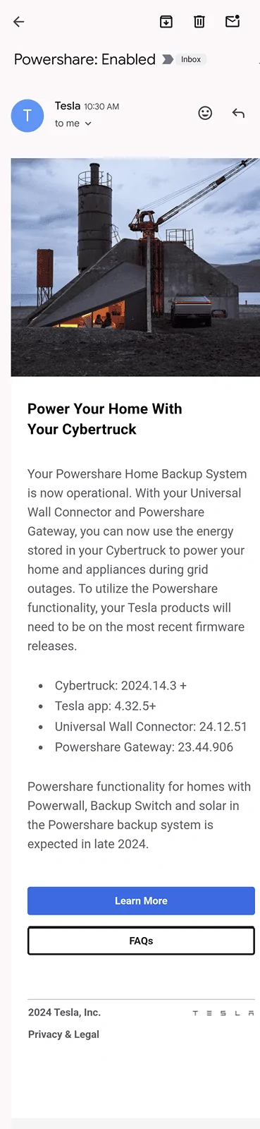 Tesla Cybertruck Powershare is Activated / Enabled 1000001389