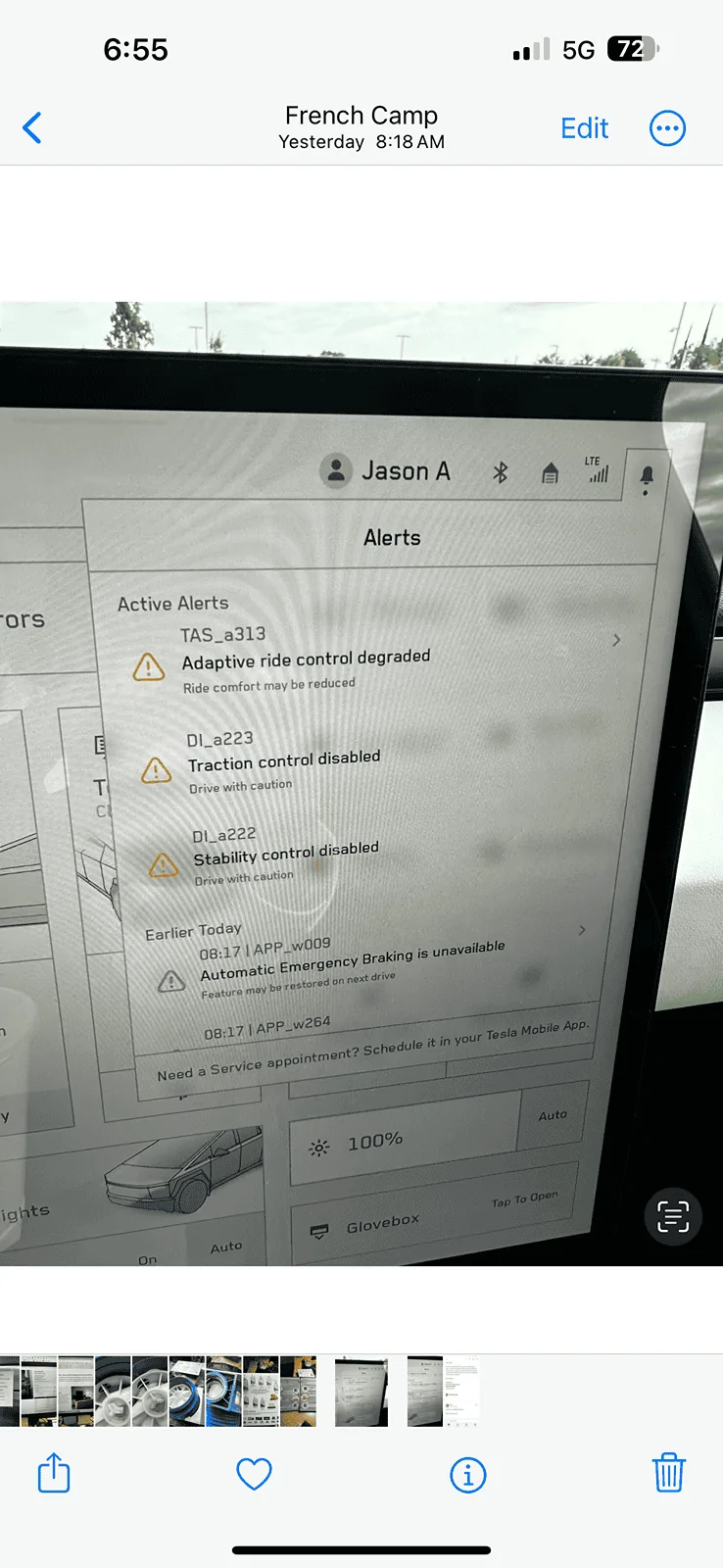 Tesla Cybertruck Multiple Error Codes Been in SC a Week IMG_7661