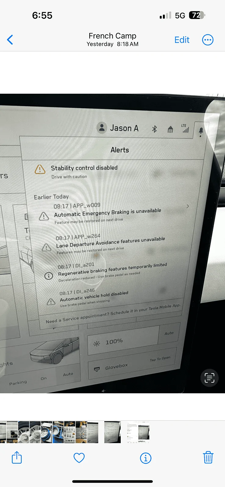 Tesla Cybertruck Multiple Error Codes Been in SC a Week IMG_7662