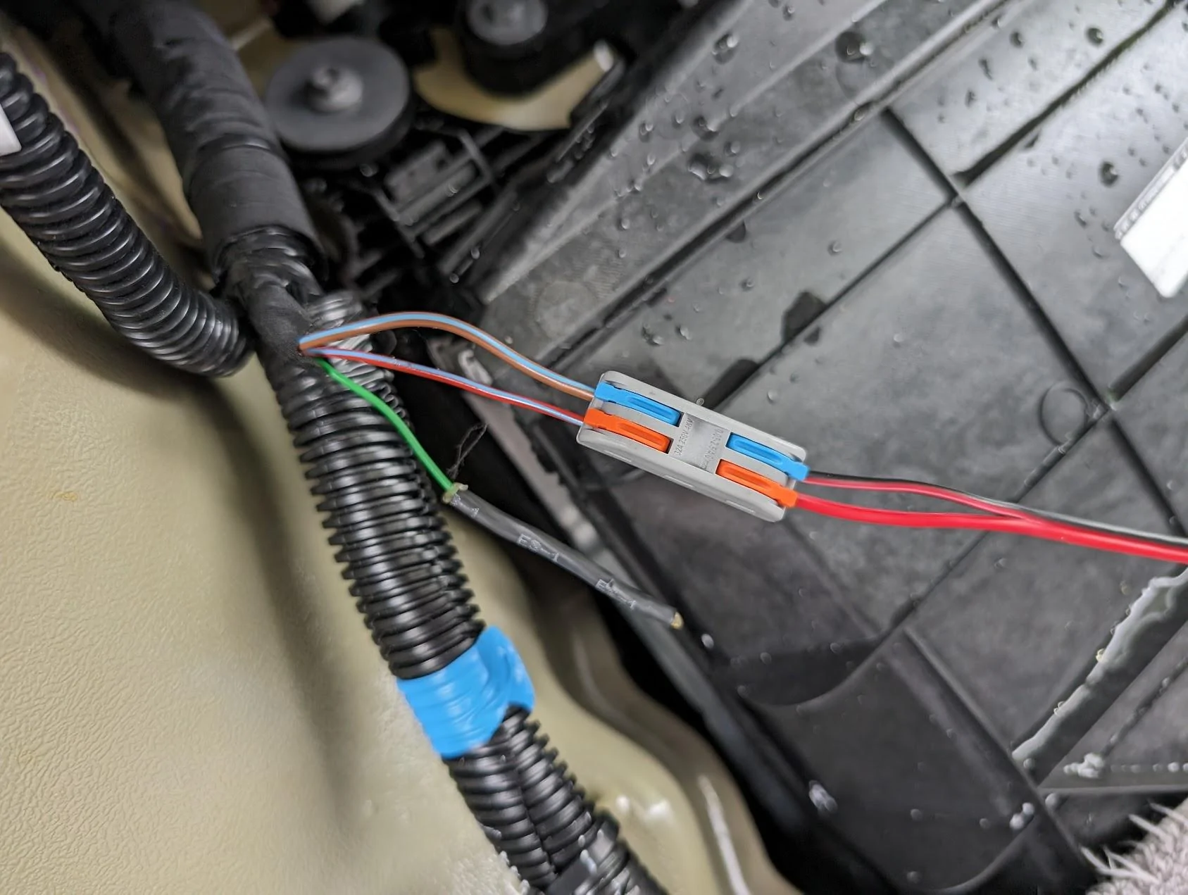 Tesla Cybertruck Hardwired fridge in frunk wires1