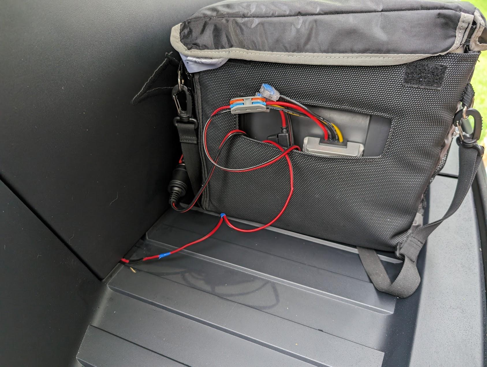 Tesla Cybertruck Hardwired fridge in frunk wires3