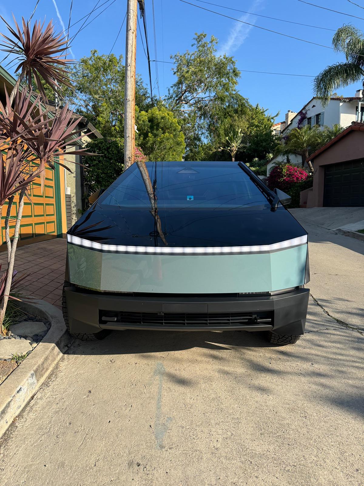 Tesla Cybertruck Two weeks = Two tone wrap (Inozetek Gloss Black / Bamboo) + T Sportline CT7 wheels.  I love it…. IMG_6961