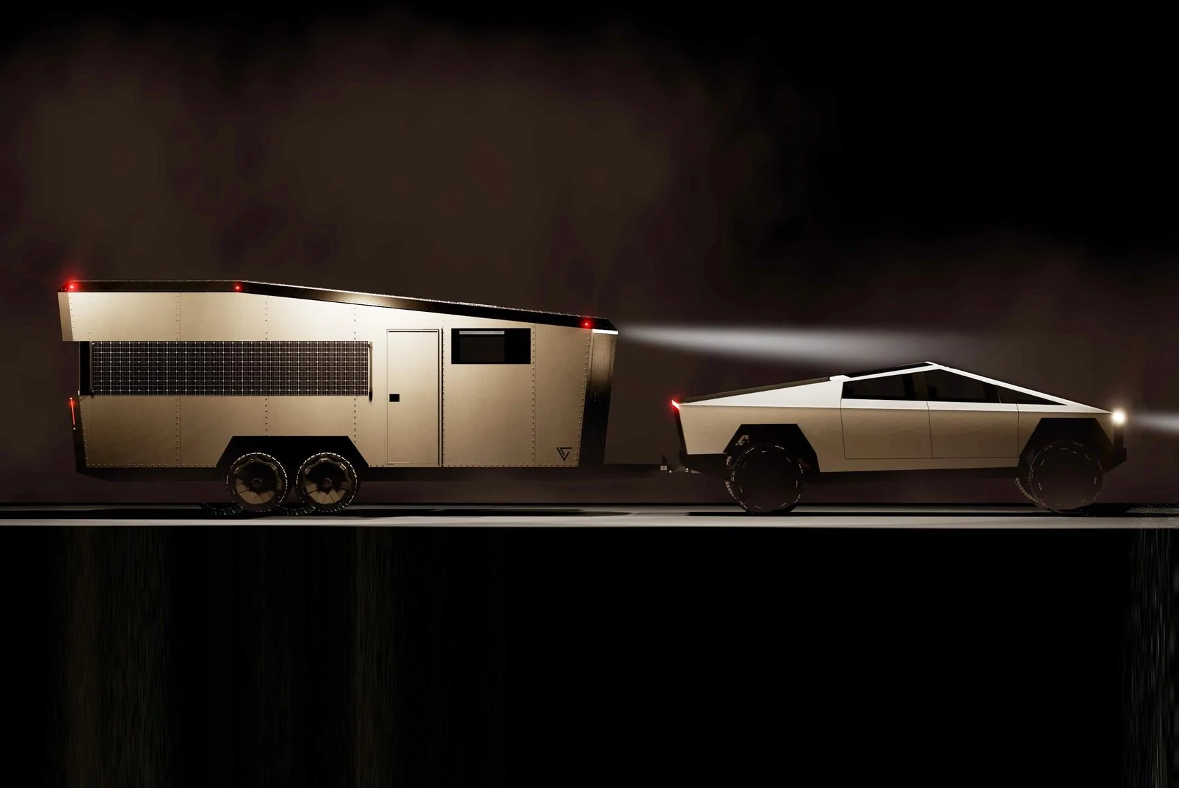 Tesla Cybertruck CyberTrailer solar powered self-sustaining RV trailer inspired by Cybertruck design cybertrailer3