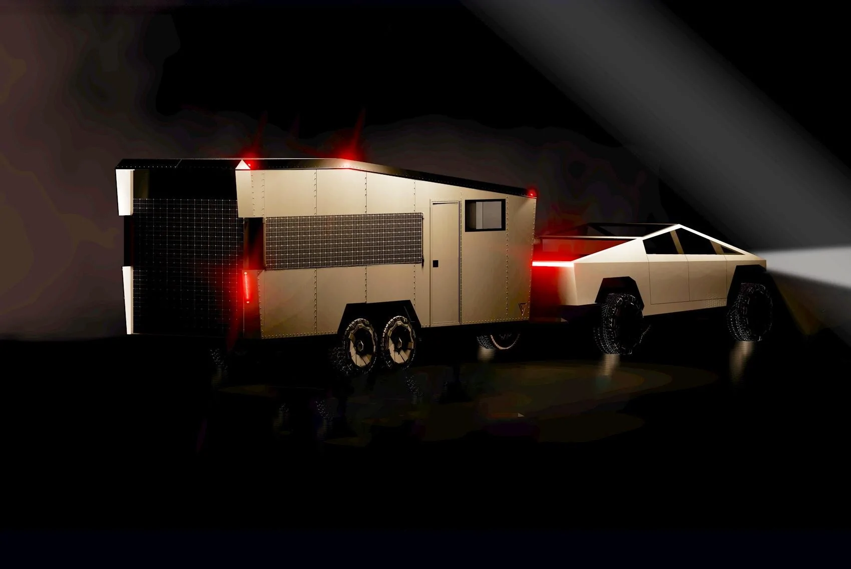 Tesla Cybertruck CyberTrailer solar powered self-sustaining RV trailer inspired by Cybertruck design cybertrailer2