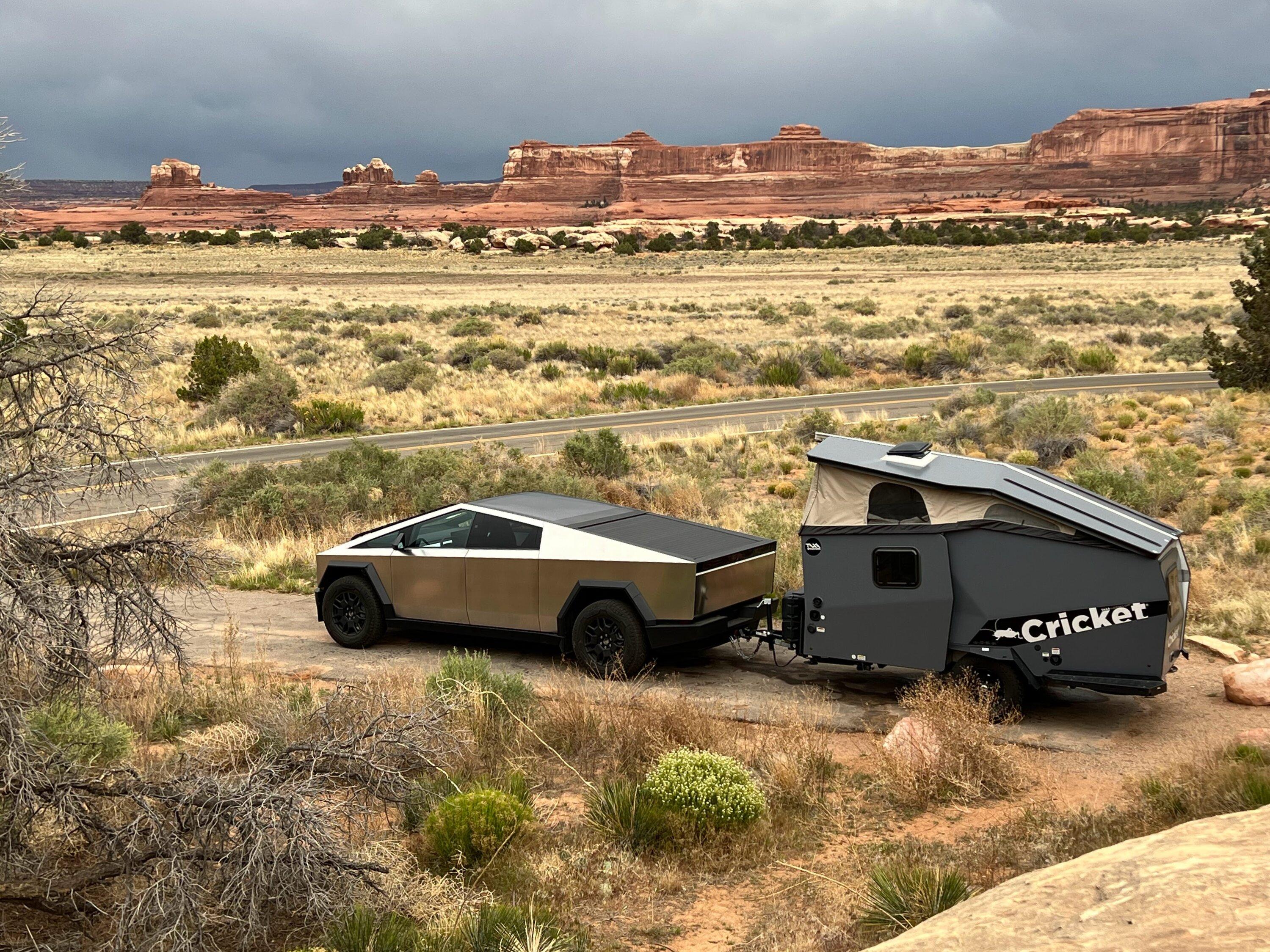 Tesla Cybertruck Took the angles camping and towed Taxa Cricket pop-up trailer w/ Cybertruck IMG_7538