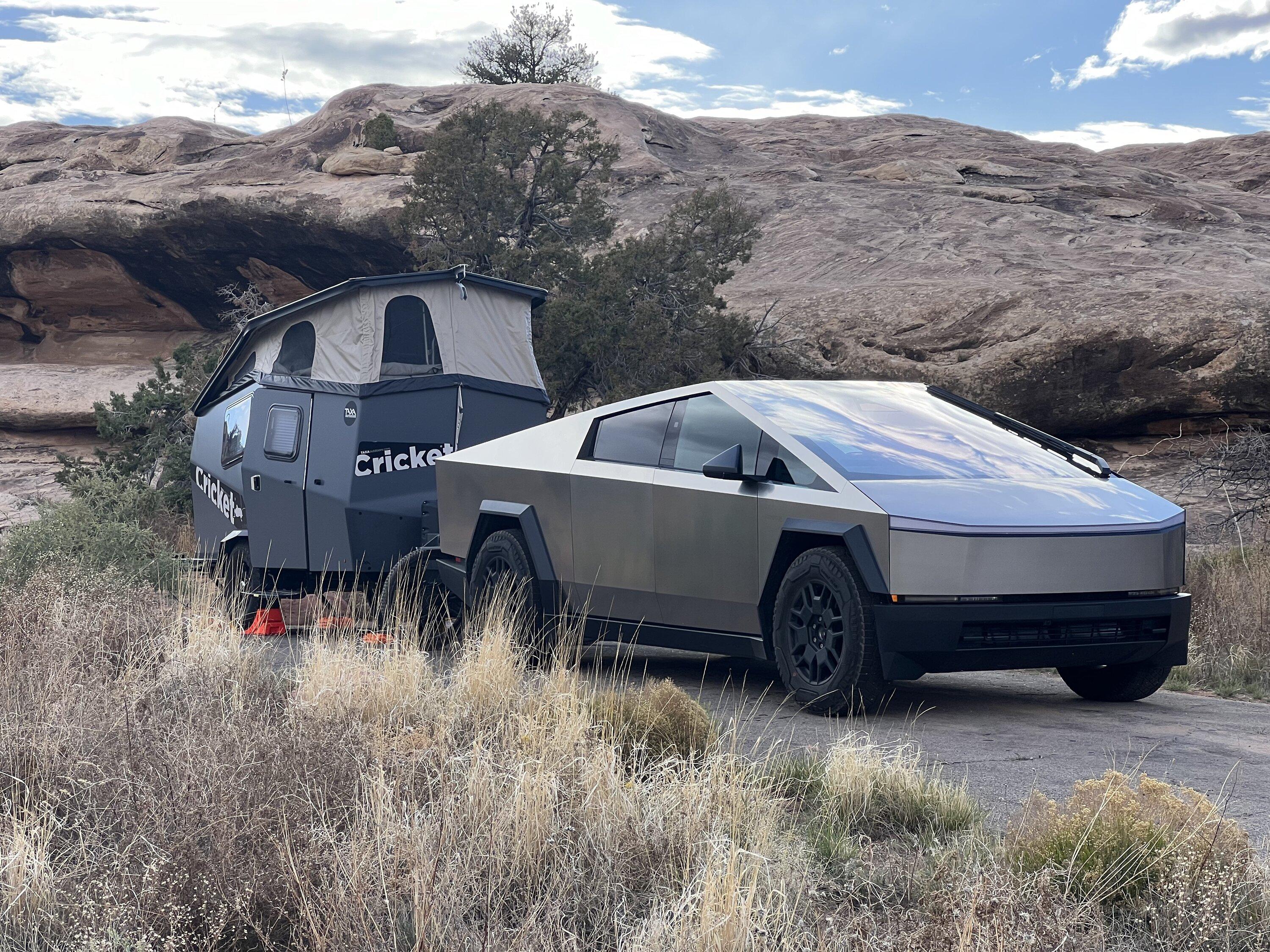 Tesla Cybertruck Took the angles camping and towed Taxa Cricket pop-up trailer w/ Cybertruck IMG_7426