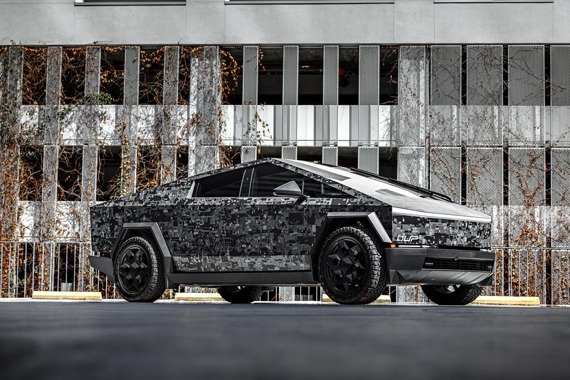 Tesla Cybertruck Camo / Camouflage Vinyl Wrap & PPF Cybertruck -- Photos & Videos Unplugged Performance Digital Camo Cybertruck Tesla Owners Silicon Valley 22 inch Cybrhex whee