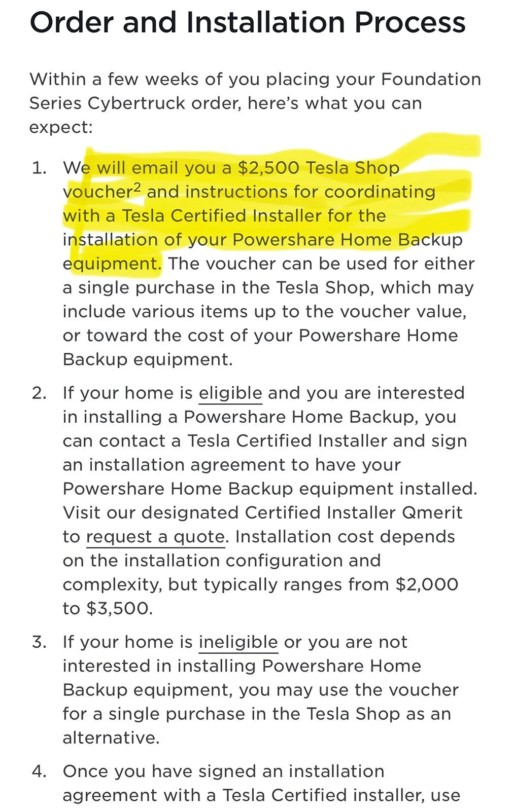 Tesla Cybertruck Tesla changed the Powershare benefit for FS CT orders - from $4000 credit to $2500 voucher IMG_4197