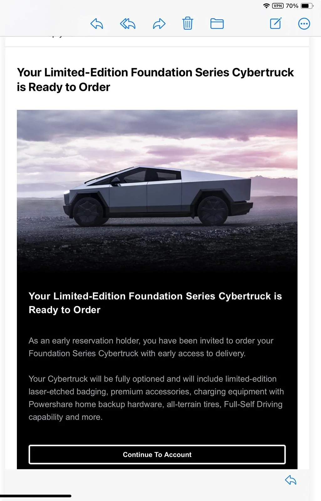 Tesla Cybertruck Early Delivery for long-term shareholders - eligibility confirmation emails now arriving! Get yours?! 📬 IMG_0434