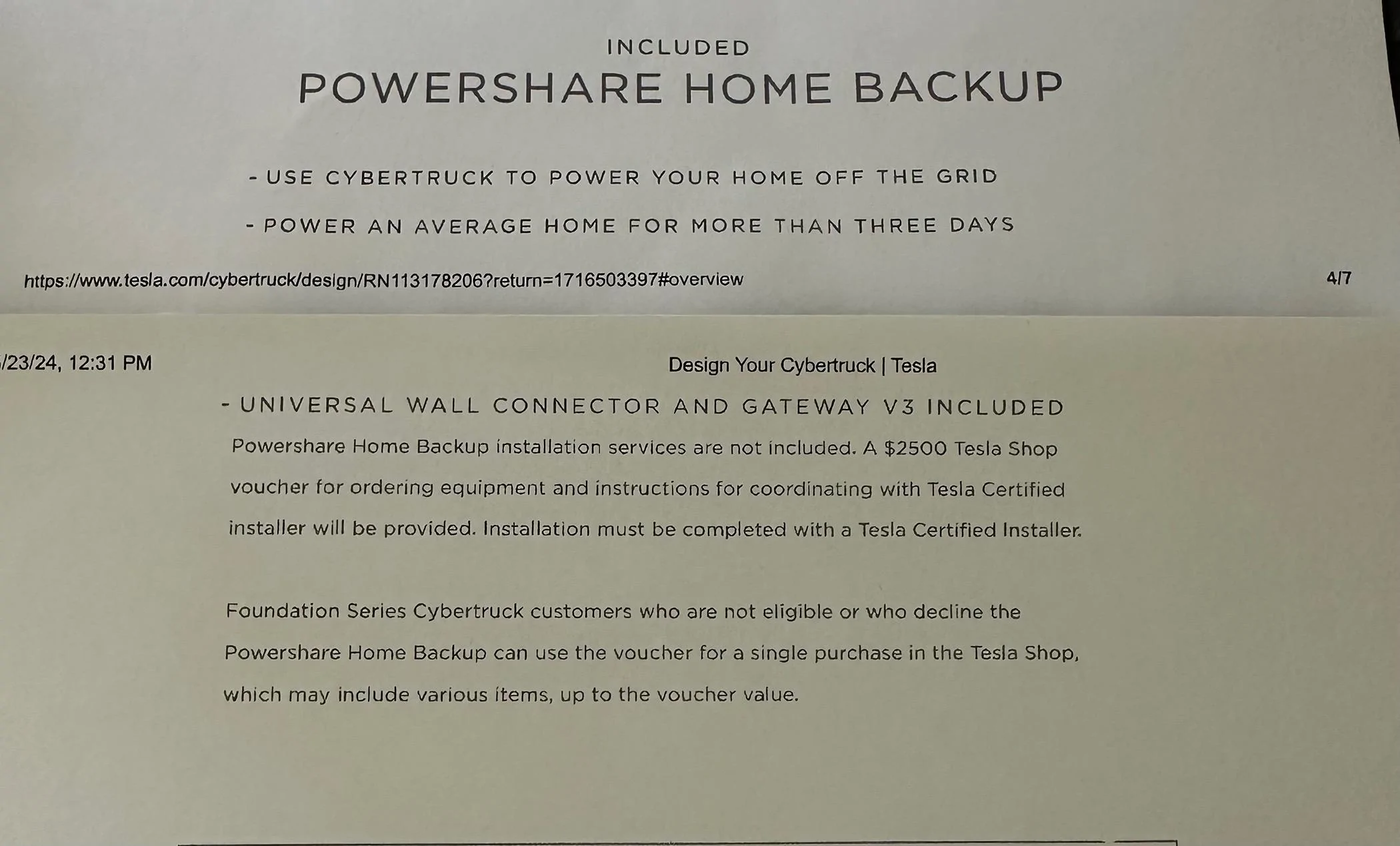 Tesla Cybertruck Tesla changed the Powershare benefit for FS CT orders - from $4000 credit to $2500 voucher IMG_6145