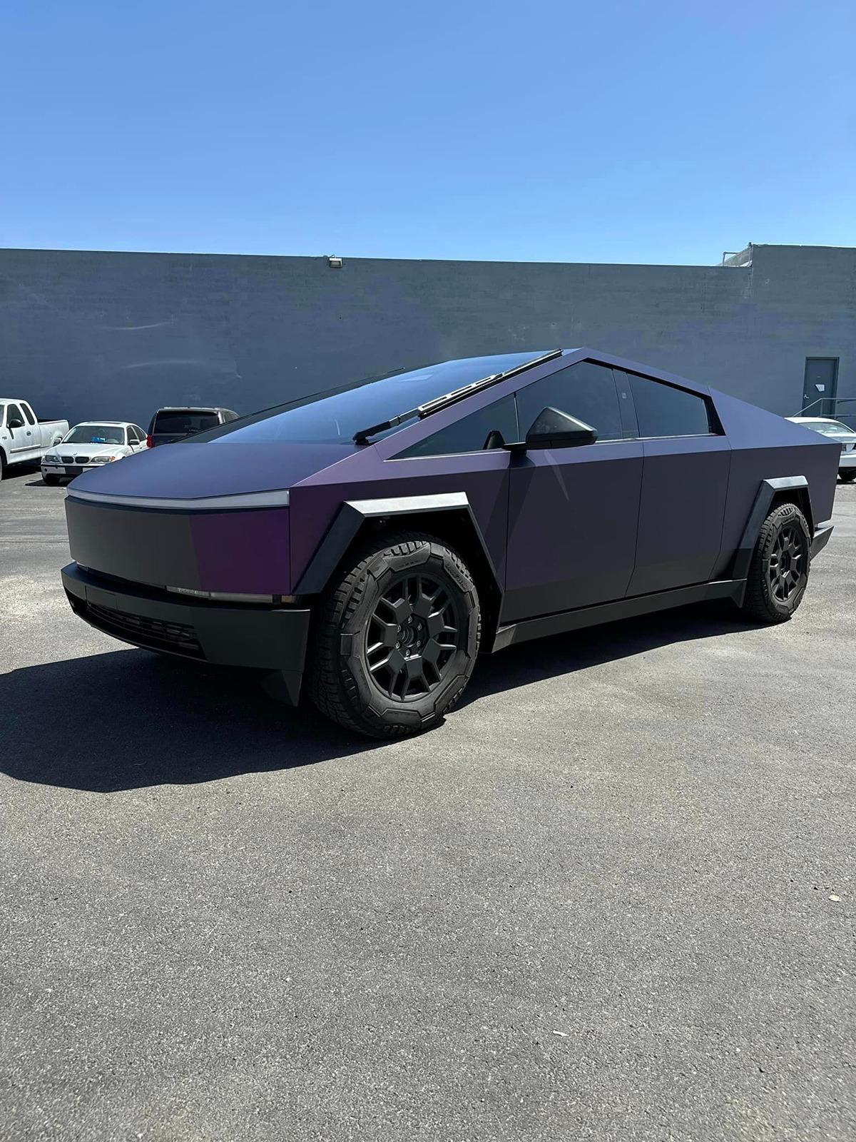 Tesla Cybertruck BLUE / BLURPLE / PURPLE Vinyl Wrap & PPF Cybertruck -- Photos & Videos KPMF Matte Purple Black Iridescent Wrap on Cybertruck 2
