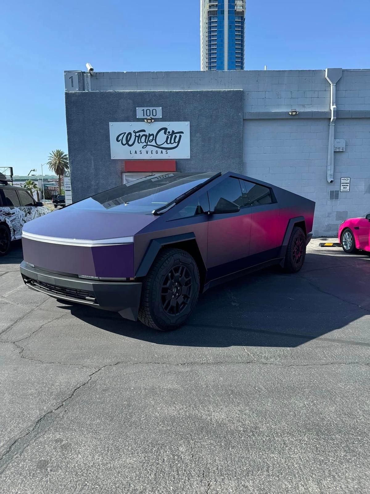 Tesla Cybertruck BLUE / BLURPLE / PURPLE Vinyl Wrap & PPF Cybertruck -- Photos & Videos KPMF Matte Purple Black Iridescent Wrap on Cybertruck 4