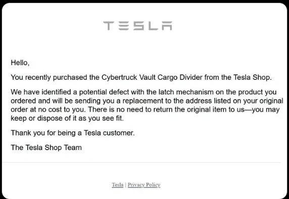 Tesla Cybertruck Warranty on Accessories 1716572808190-