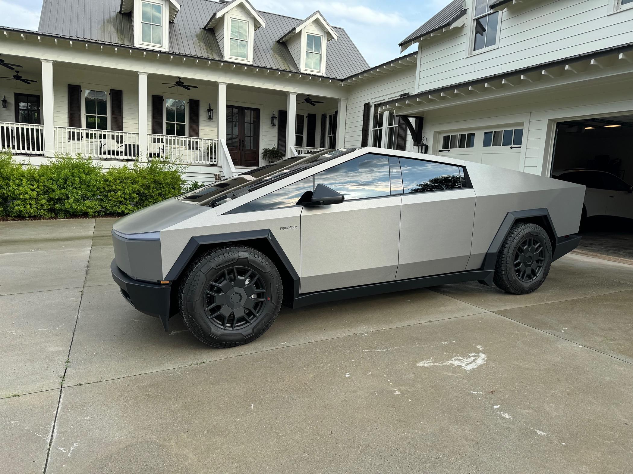 Tesla Cybertruck 3M Brushed Titanium Wrap keeps stainless steel look without fingerprints IMG_2357