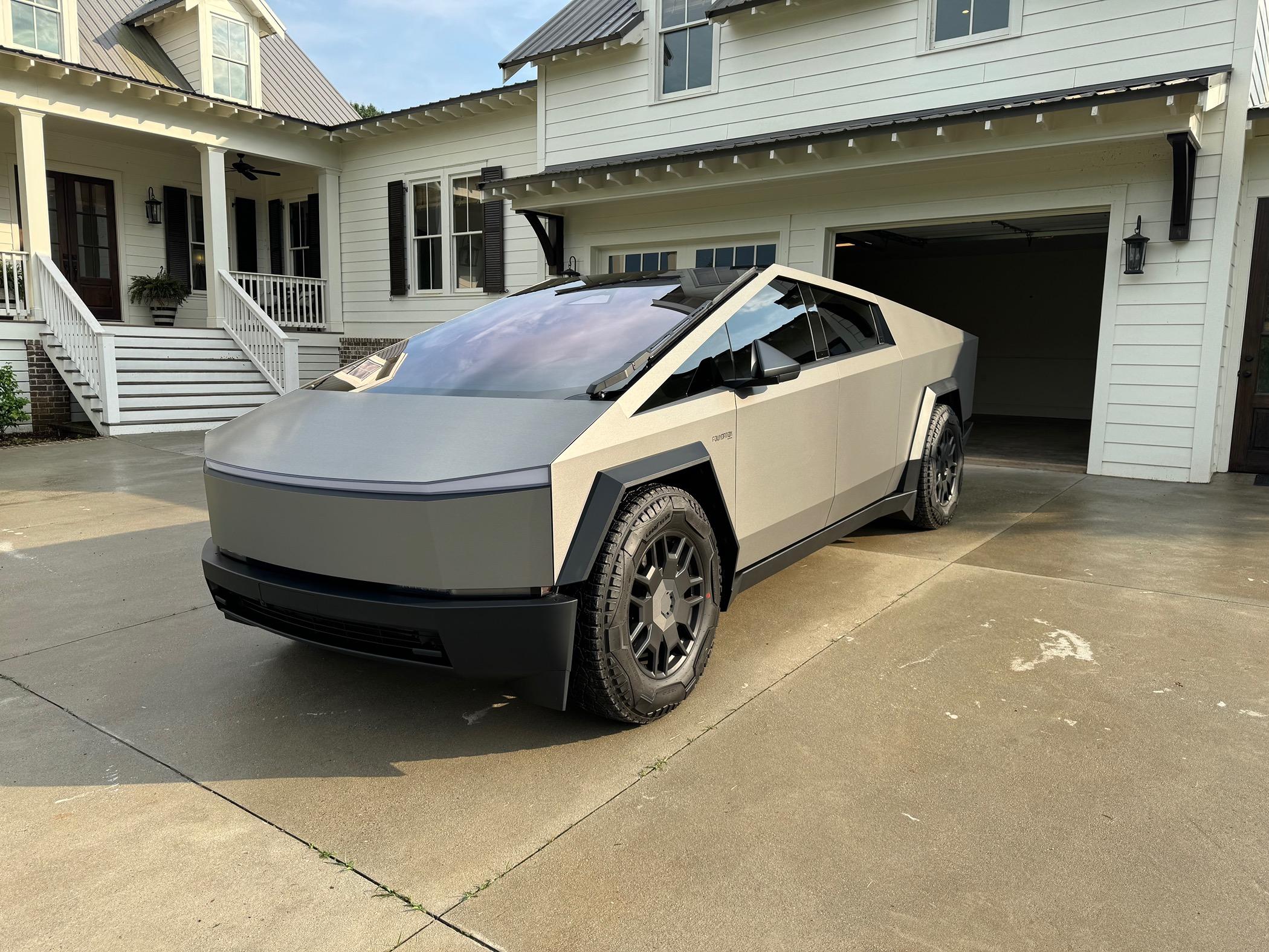 Tesla Cybertruck 3M Brushed Titanium Wrap keeps stainless steel look without fingerprints IMG_2359