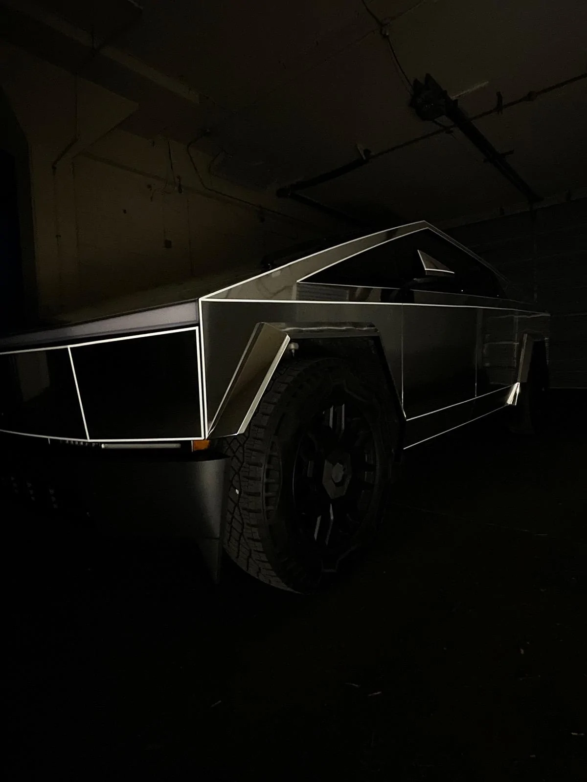 Tesla Cybertruck Chrome wrap with PPF and Tron stripes IMG_7337