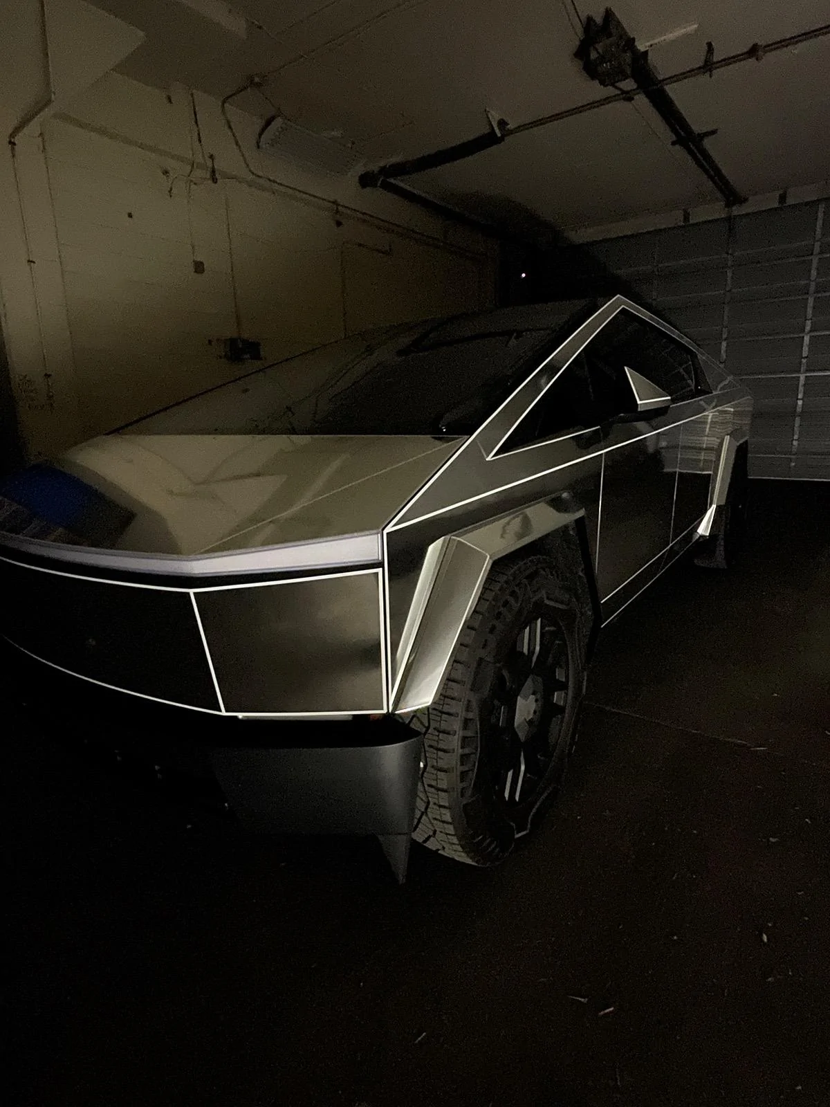 Tesla Cybertruck Chrome wrap with PPF and Tron stripes IMG_7335