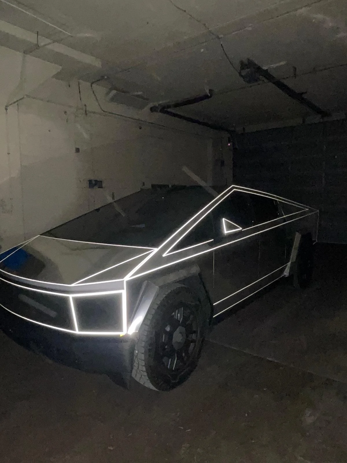 Tesla Cybertruck Chrome Wrap & Tron Reflective Pinstripes - night time pics IMG_7323
