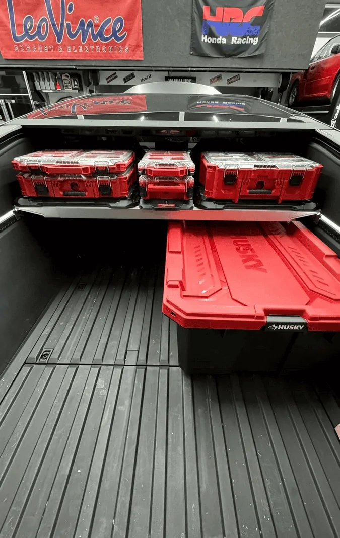 Tesla Cybertruck Milwaukee Packout build with toolbox shelf in bed vault 🧰 Screen Shot 2024-05-30 at 11.22.21 PM