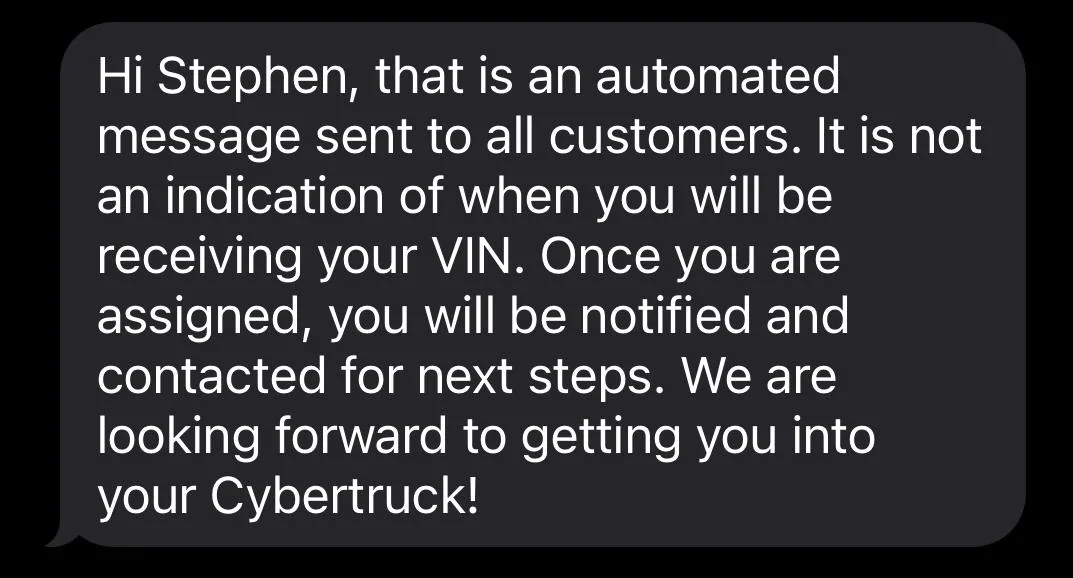 Tesla Cybertruck Received text from Tesla re “Texas Vehicle Pick Up Process” IMG_1042