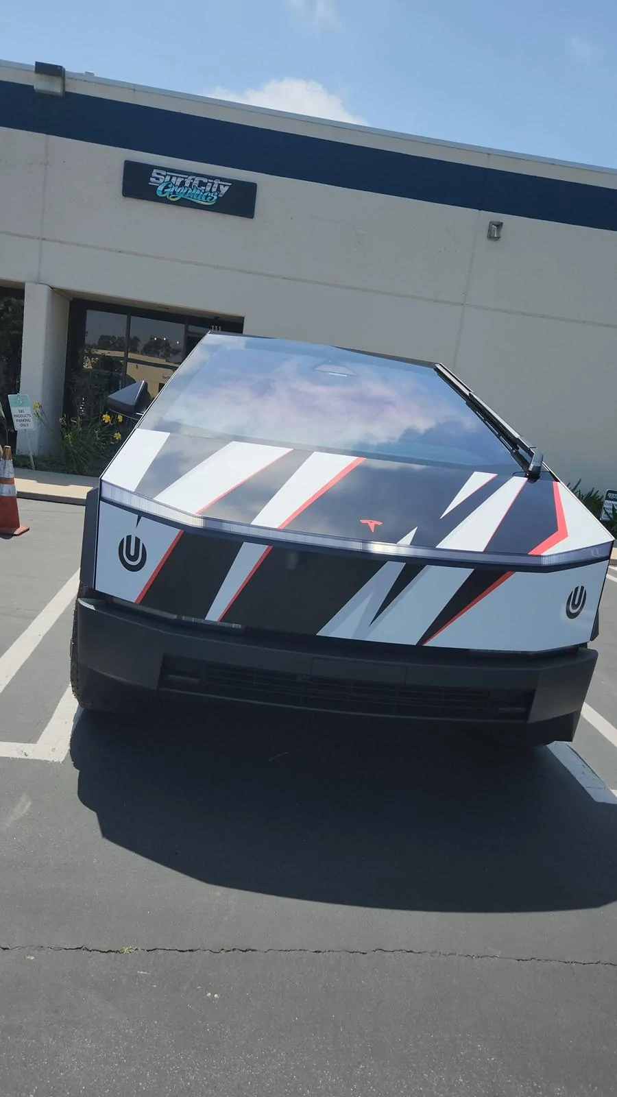 Tesla Cybertruck Beast custom printed wrap (Cerberus graphic) White 3M base and red painted calipers 20240530_142635(0)