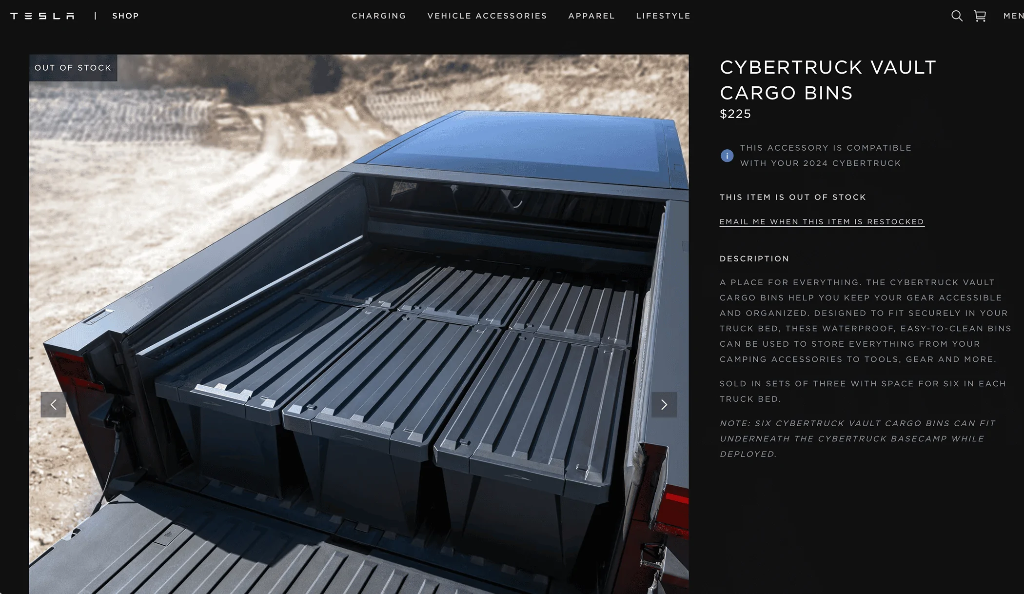 Tesla Cybertruck Cybertruck Vault Cargo Bins back in stock Screenshot 2024-06-02 at 7.47.25 AM