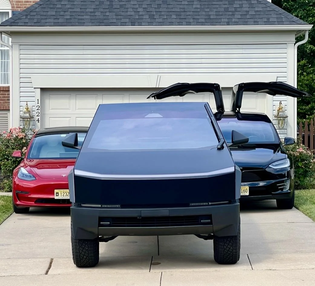 Tesla Cybertruck Just received my CTB back from getting Wrapped Thanks @HouseofMCustoms you guys did a Great Job “Frost Sapphire” I put it in front of my MP3and the X IMG_2692