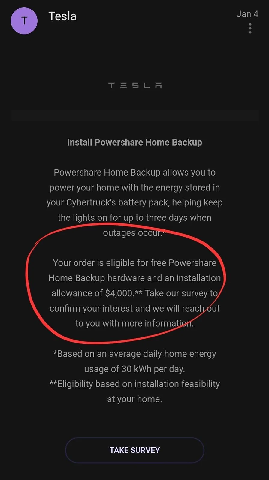 Tesla Cybertruck All Foundation Series owners will receive $2,500 voucher for Tesla Shop (to purchase Powershare Home Backup Equipment or other products) Screenshot_20240605_105111_Outlook