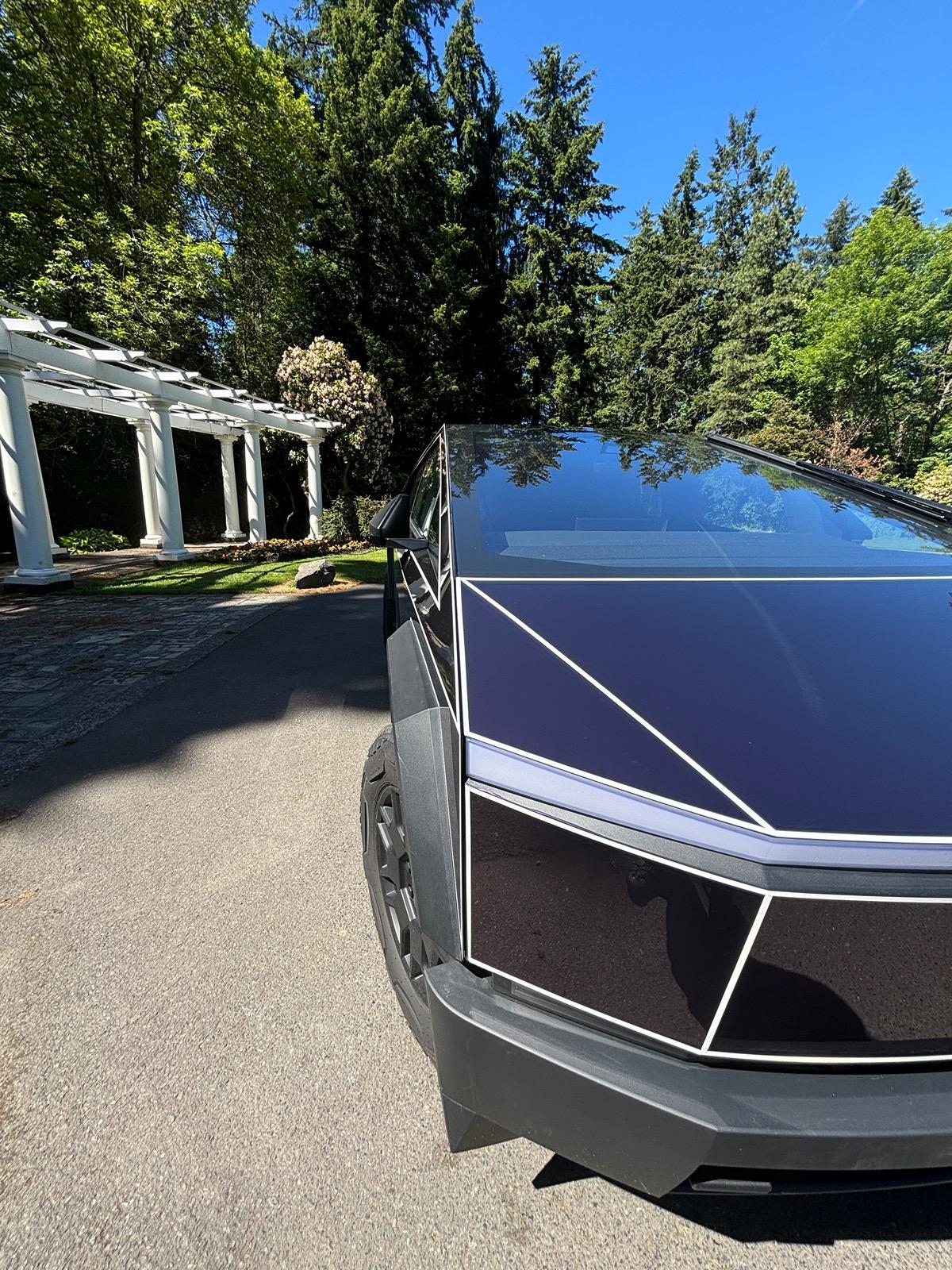 Tesla Cybertruck FlexiShield Gotham Purple Wrap + Tron Pinstripes IMG_4509