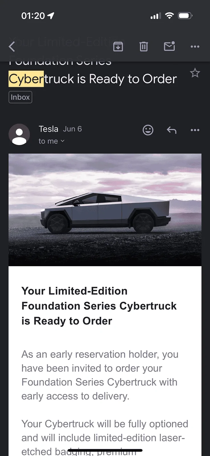 Tesla Cybertruck RN114618XXX In tracker that’s about 1.8M and got invite IMG_8942