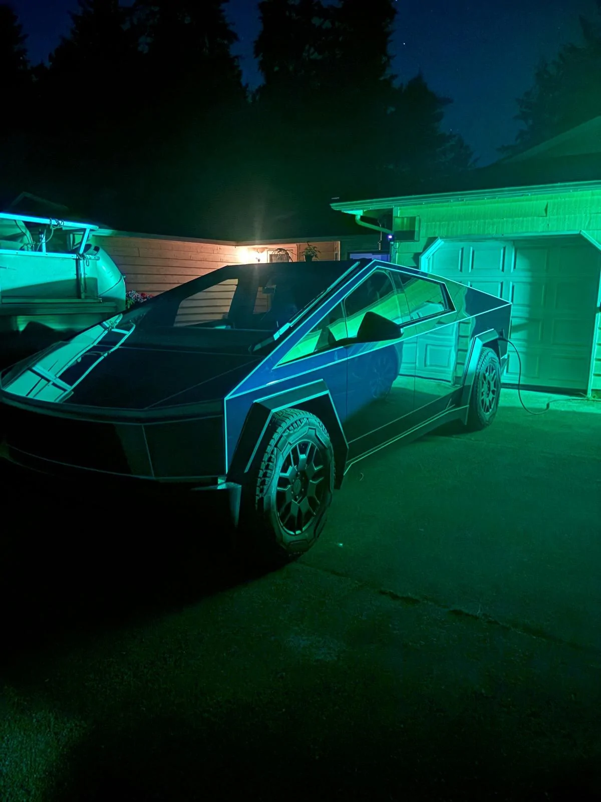 Tesla Cybertruck FlexiShield Gotham Purple Wrap + Tron Pinstripes IMG_4530