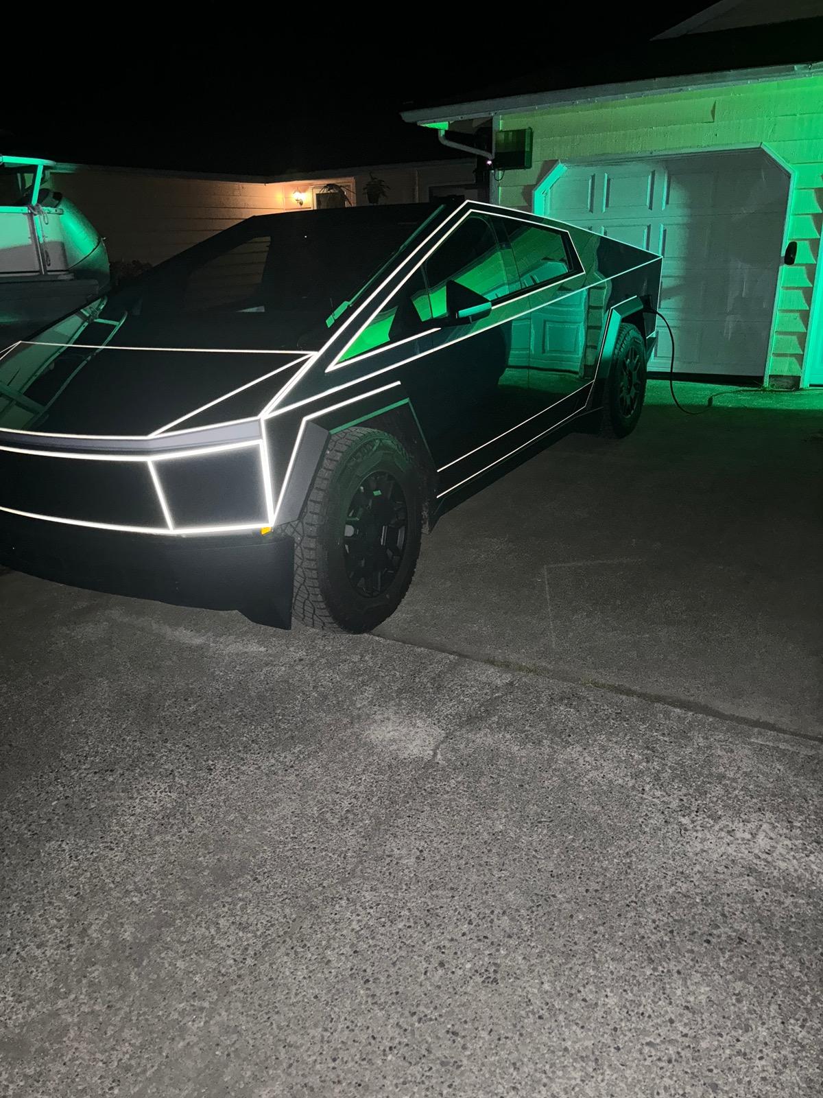 Tesla Cybertruck FlexiShield Gotham Purple Wrap + Tron Pinstripes IMG_4526