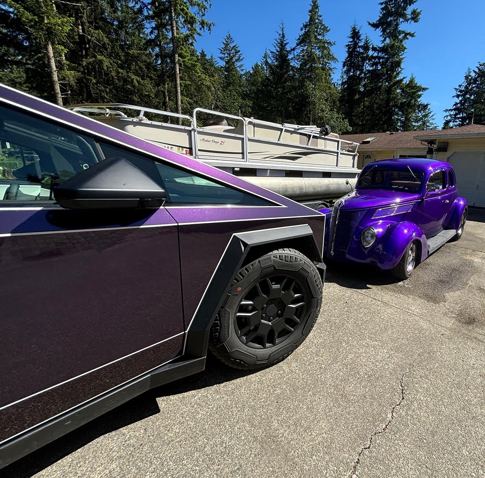 Tesla Cybertruck FlexiShield Gotham Purple Wrap + Tron Pinstripes IMG_4516