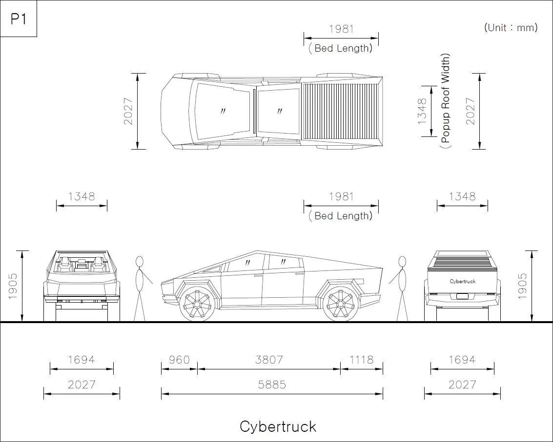 Tesla Cybertruck Cybertruck pop-up roof tent design (Flat Type) P1-Flat Ty
