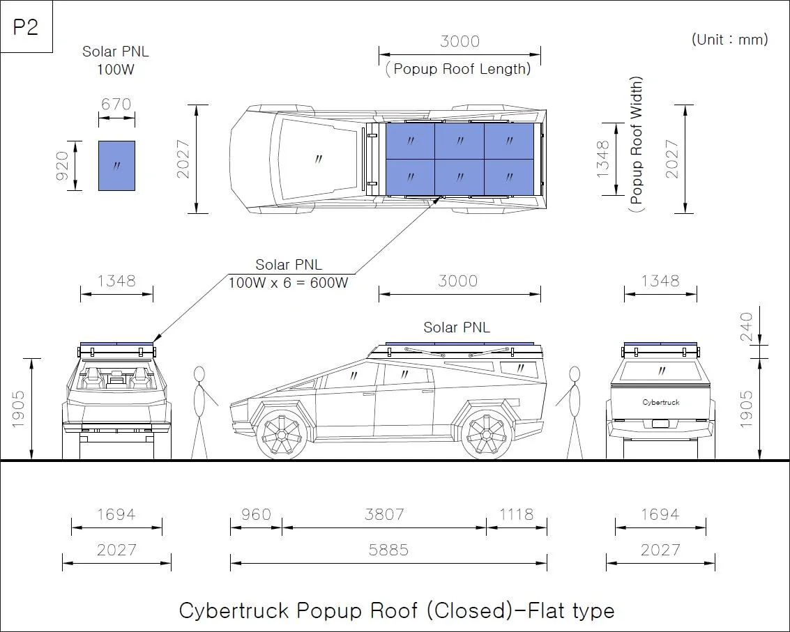Tesla Cybertruck Cybertruck pop-up roof tent design (Flat Type) P2-Flat Type-칼라