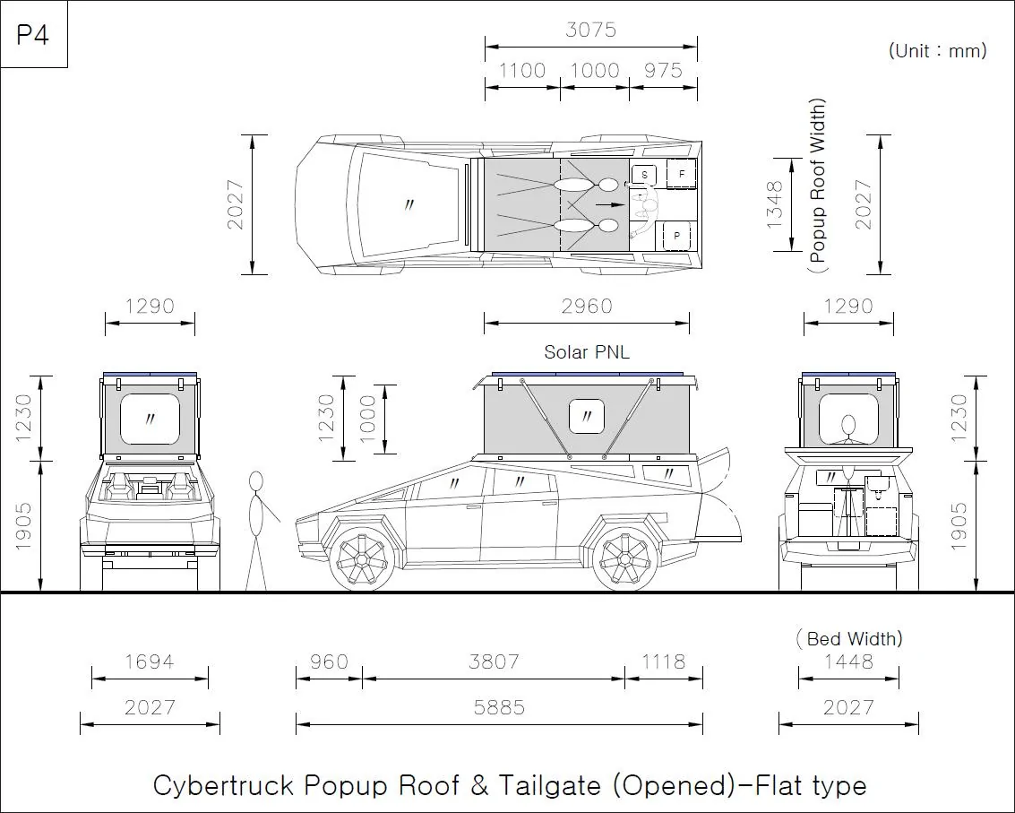Tesla Cybertruck Cybertruck pop-up roof tent design (Flat Type) P4-Flat Type-칼라