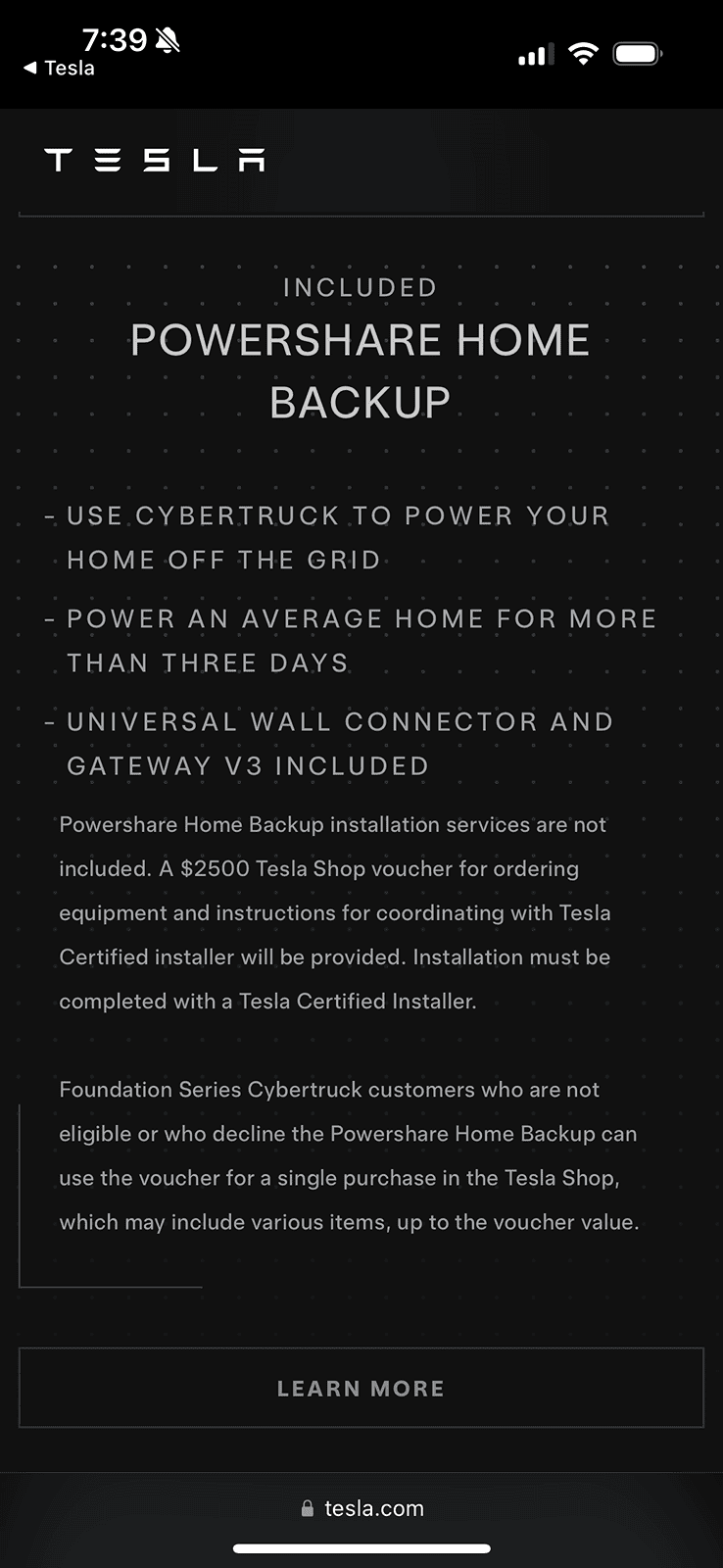 Tesla Cybertruck All Foundation Series owners will receive $2,500 voucher for Tesla Shop (to purchase Powershare Home Backup Equipment or other products) 1717940544737-8