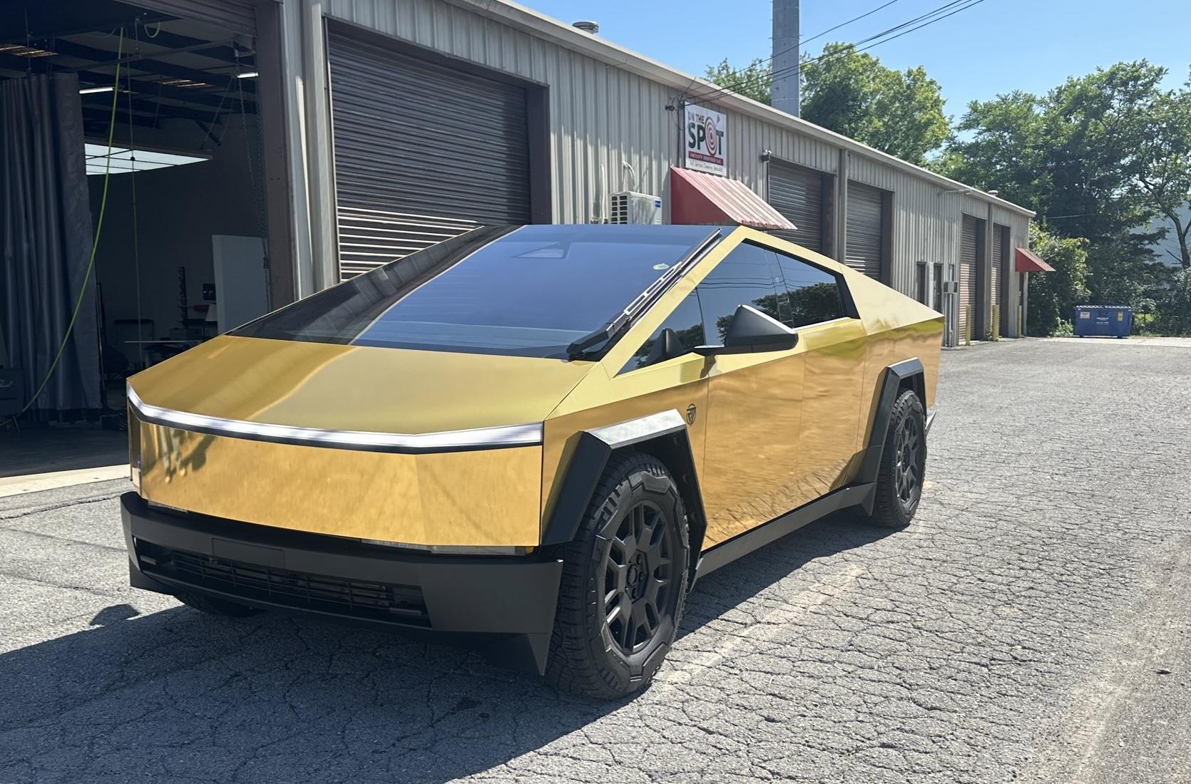 Tesla Cybertruck Gold Chrome Wrap Cybertruck by TESBROS Avery Dennison Gold Chrome Wrap Cybertruck TESBROS 1