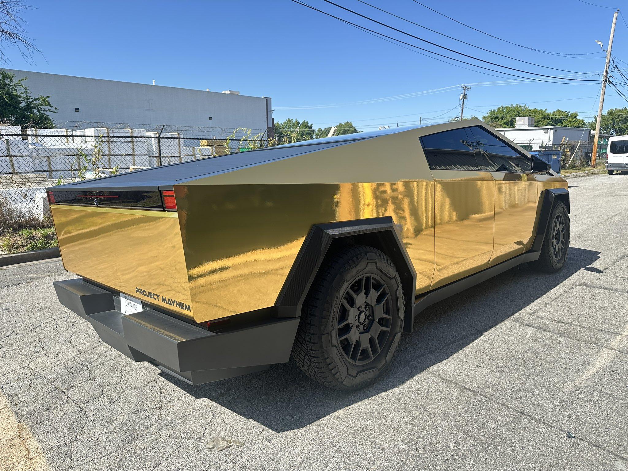 Tesla Cybertruck Gold Chrome Wrap Cybertruck by TESBROS Avery Dennison Gold Chrome Wrap Cybertruck TESBROS 3