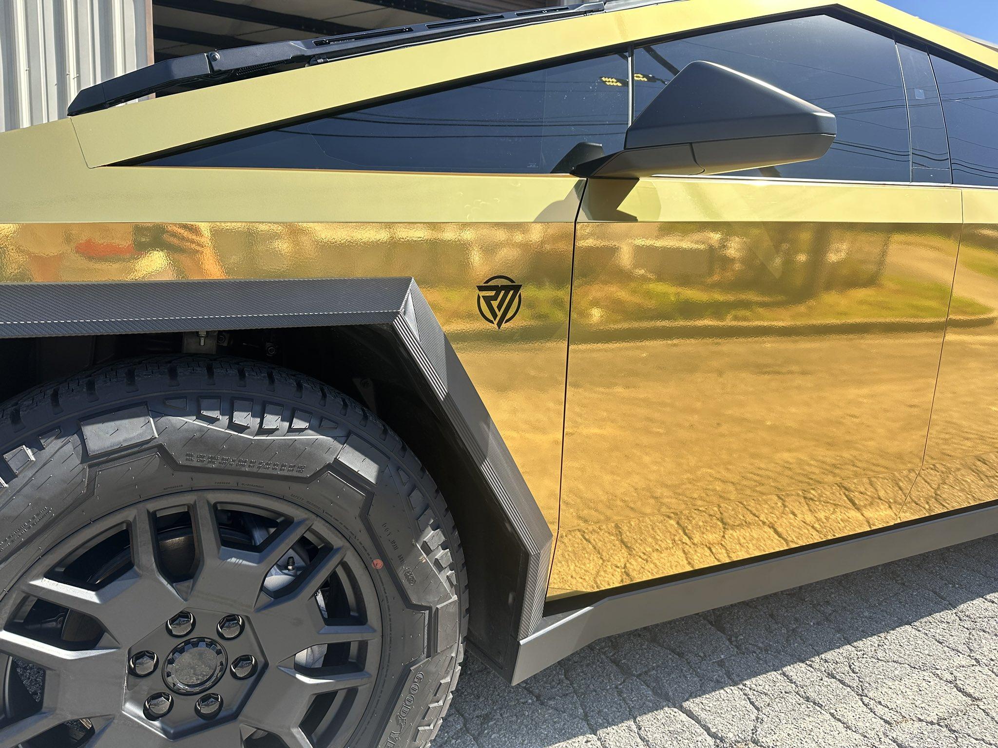 Tesla Cybertruck Gold Chrome Wrap Cybertruck by TESBROS Avery Dennison Gold Chrome Wrap Cybertruck TESBROS 4