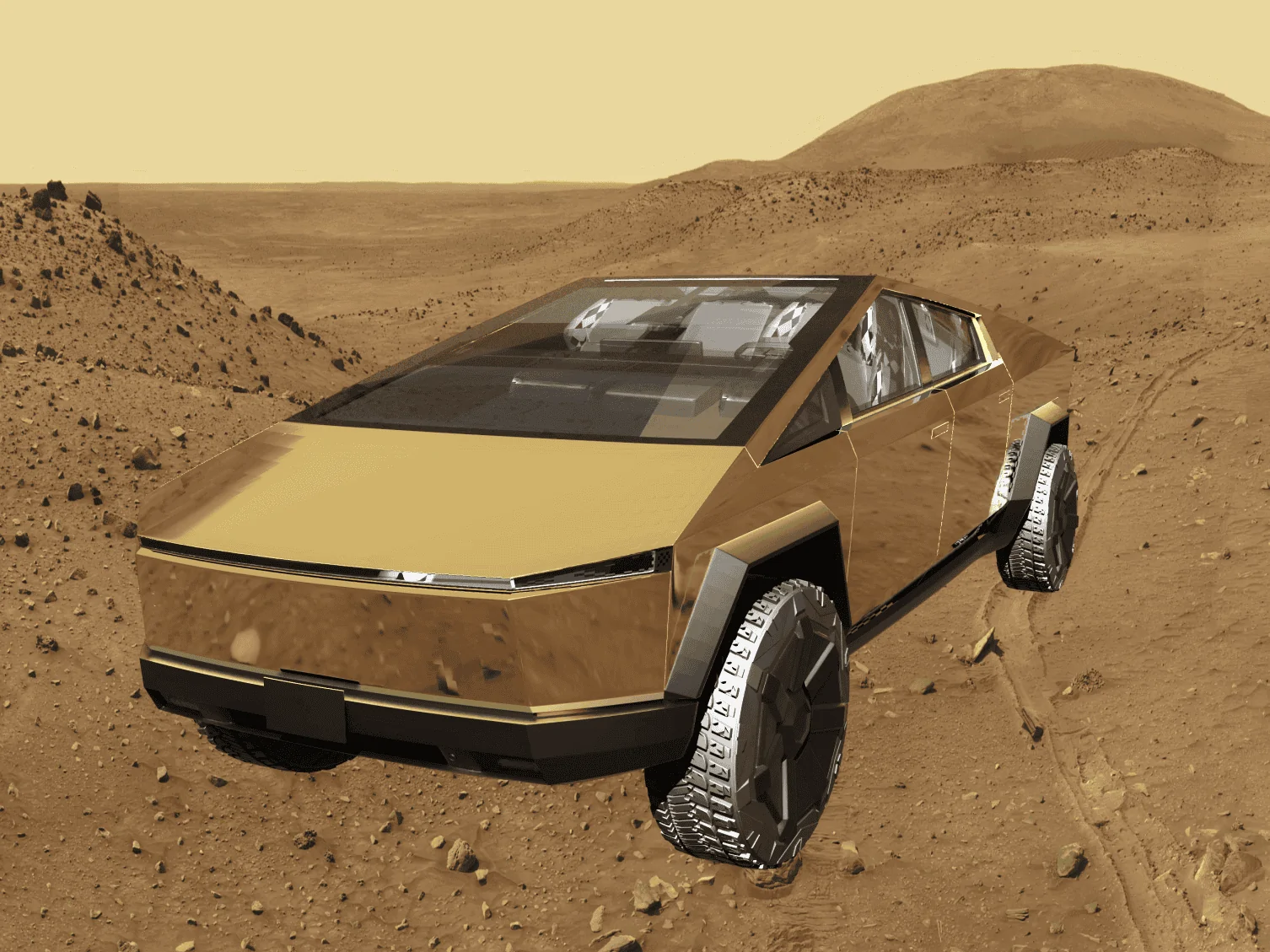Tesla Cybertruck Gold Chrome Wrap Cybertruck by TESBROS 1718150069427-ku