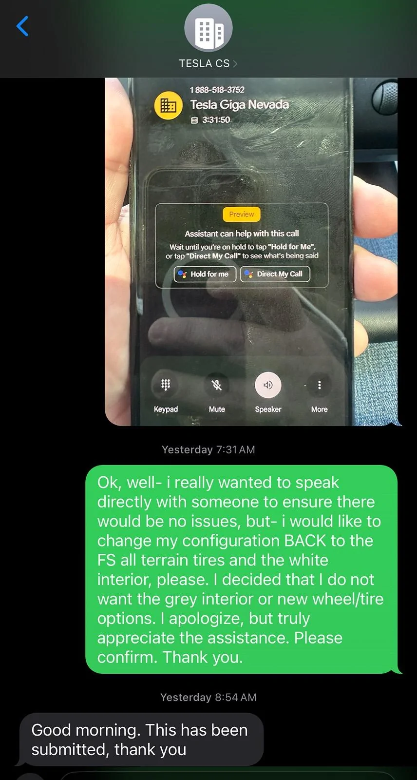 Tesla Cybertruck Change to White interior today (in Maryland), VIN in 5mins and delivery on friday IMG_0449