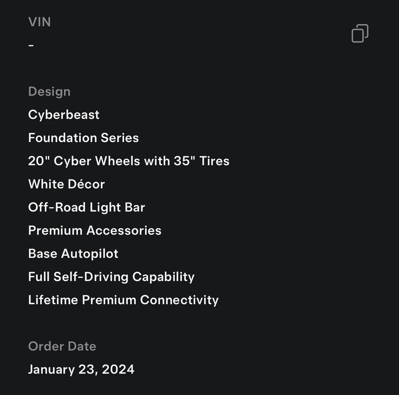 Tesla Cybertruck Change to White interior today (in Maryland), VIN in 5mins and delivery on friday IMG_0450