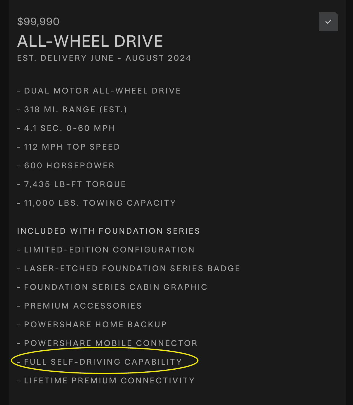 Tesla Cybertruck What does "Full Self-Driving Capability" mean in the order? Screenshot 2024-06-12 at 6.26.04 PM