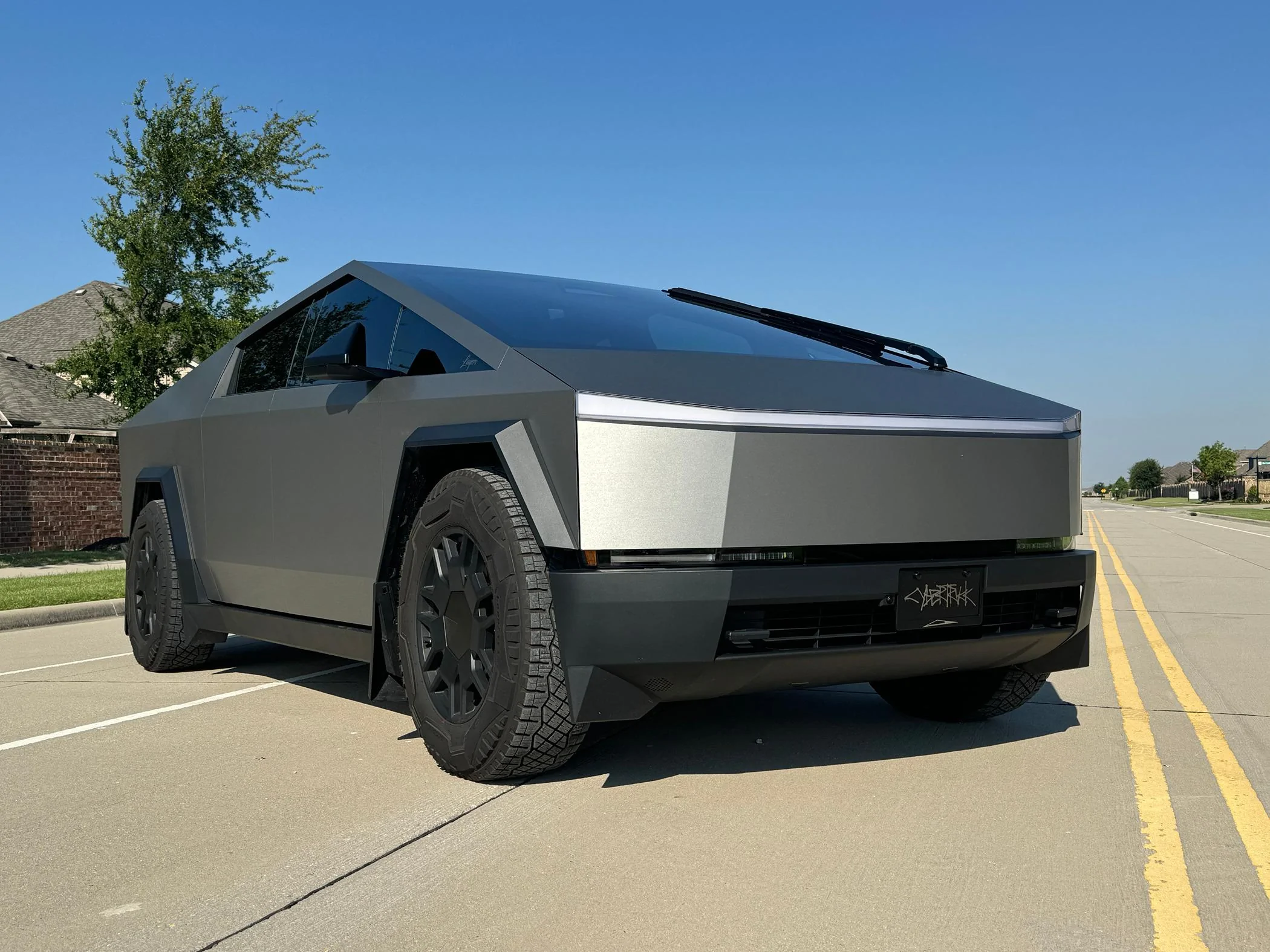 Tesla Cybertruck 3M Brushed Metallic Titanium Wrap Installed IMG_6597