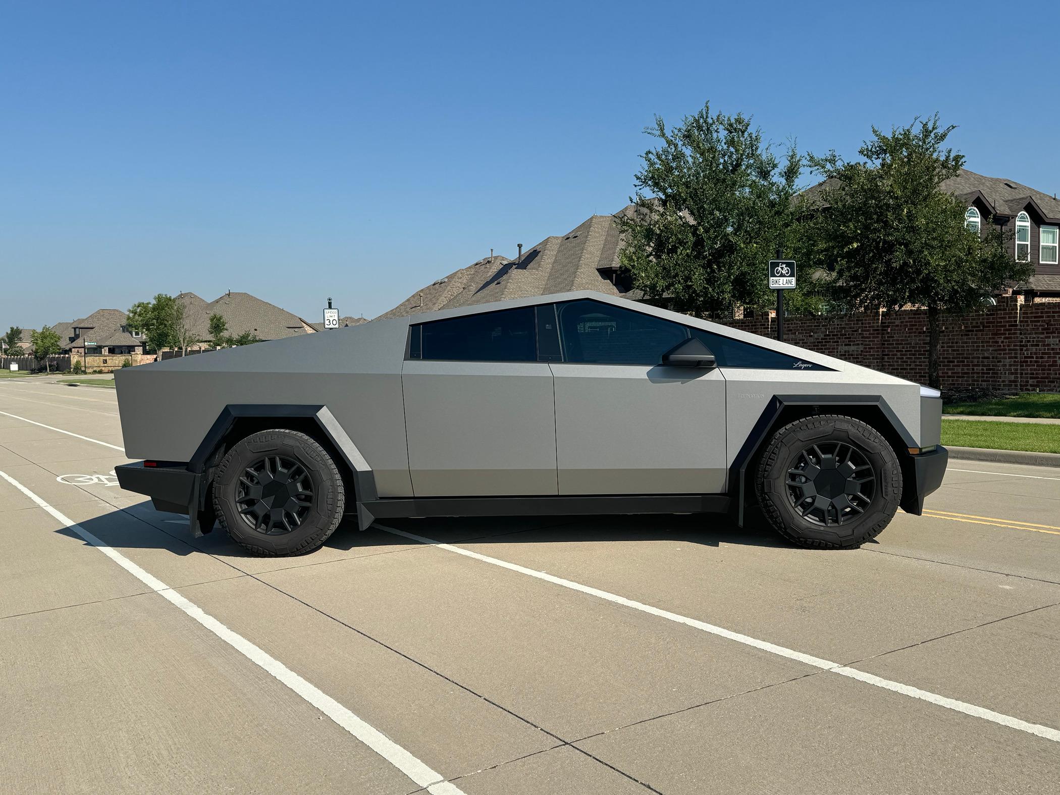 Tesla Cybertruck 3M Brushed Metallic Titanium Wrap Installed IMG_6599