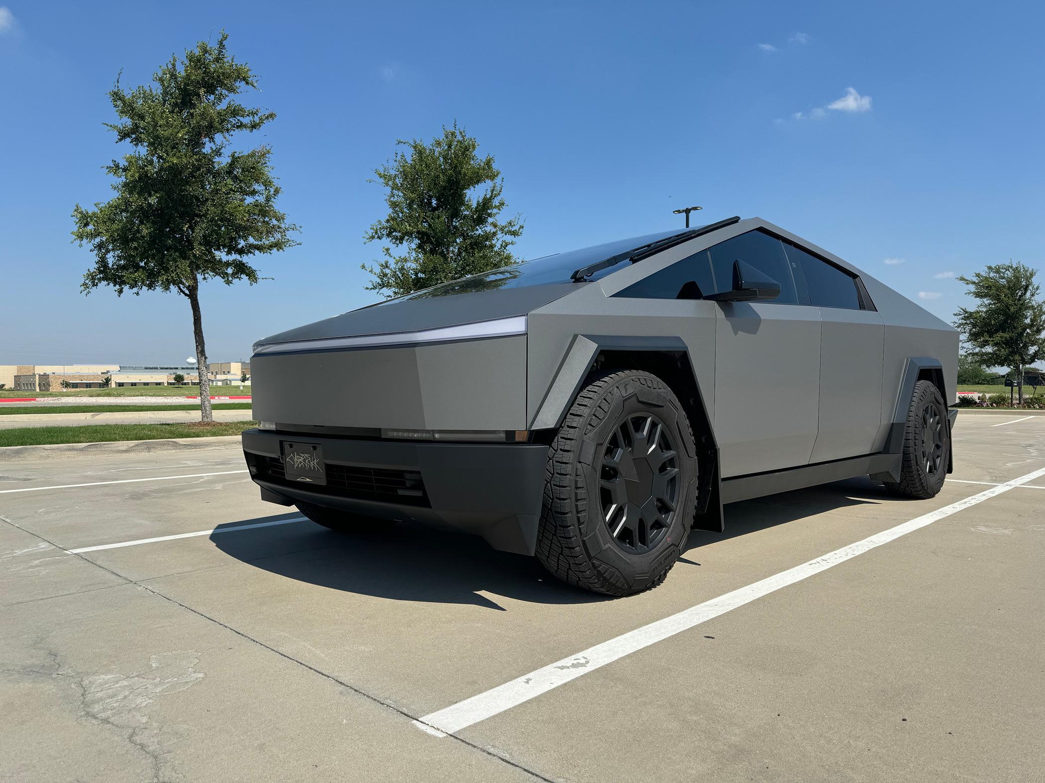 Tesla Cybertruck 3M Brushed Metallic Titanium Wrap Installed IMG_6603