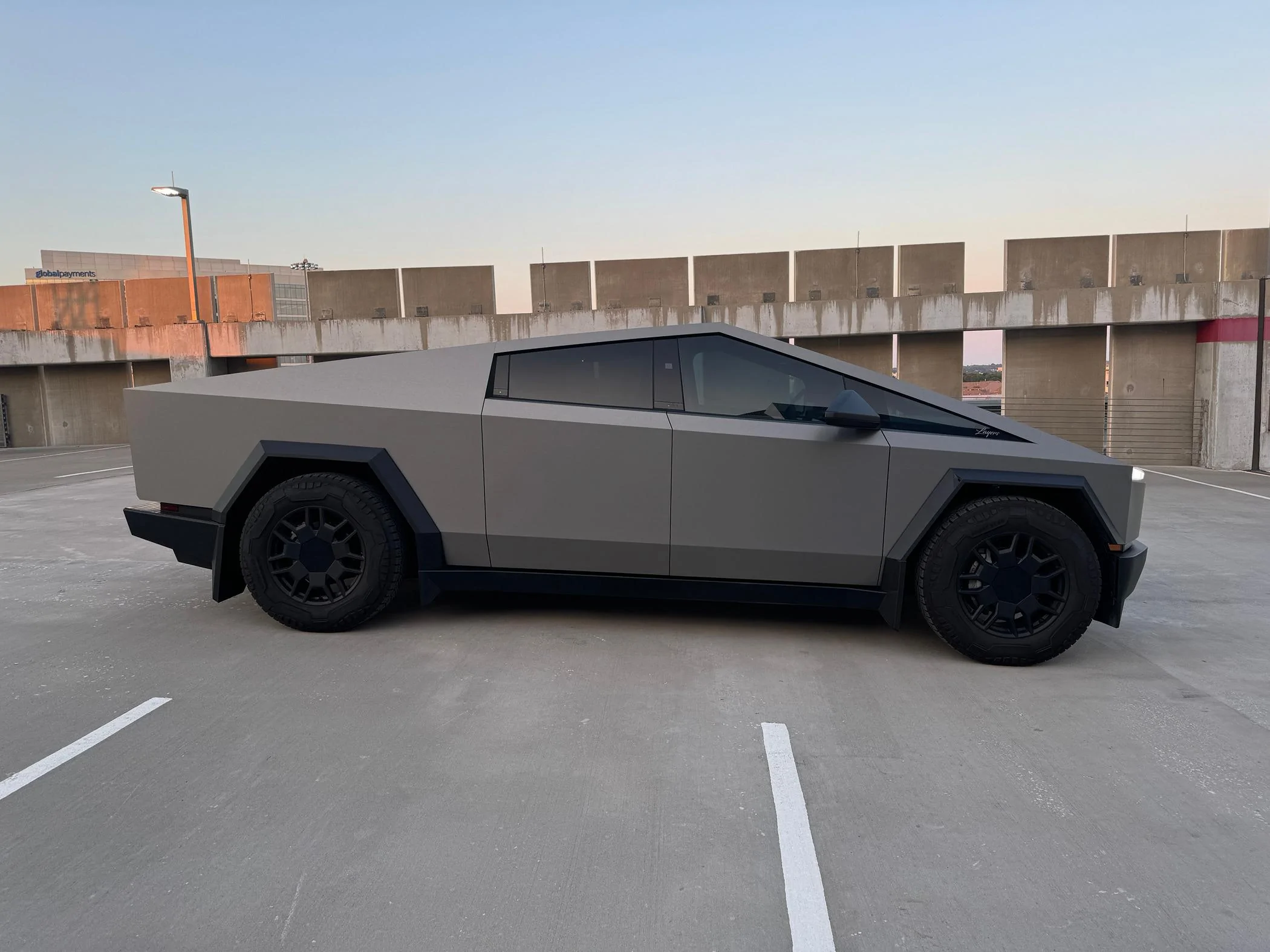 Tesla Cybertruck 3M Brushed Metallic Titanium Wrap Installed IMG_6586